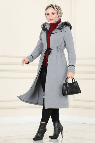 moda selvim Overcoat 109DVL817 Gray - Thumbnail