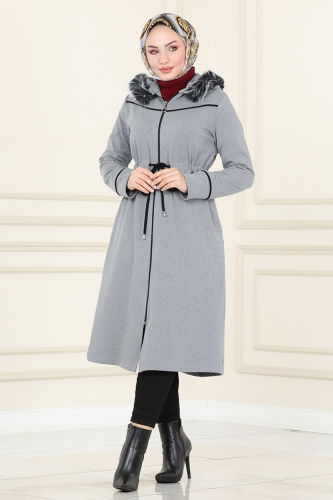 moda selvim Overcoat 109DVL817 Gray - Thumbnail