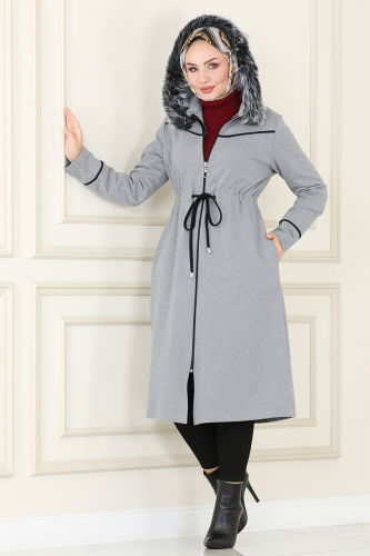 moda selvim Overcoat 109DVL817 Gray - Thumbnail