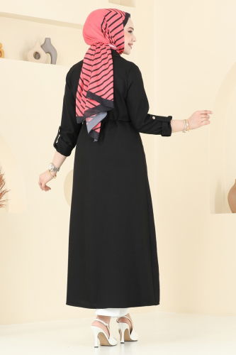 moda selvim Overcoat 1134TBL694 Black - Thumbnail
