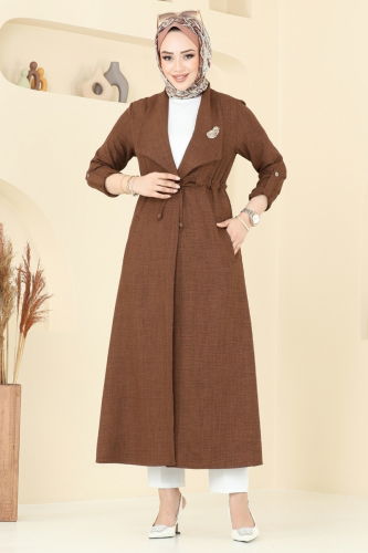 moda selvim Overcoat 1134TBL694 Brown - Thumbnail