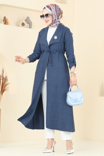 moda selvim Overcoat 1134TBL694 Indigo - Thumbnail