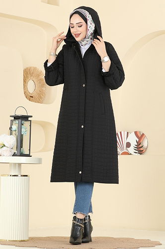 moda selvim Overcoat 1162OZT1013 Black - Thumbnail