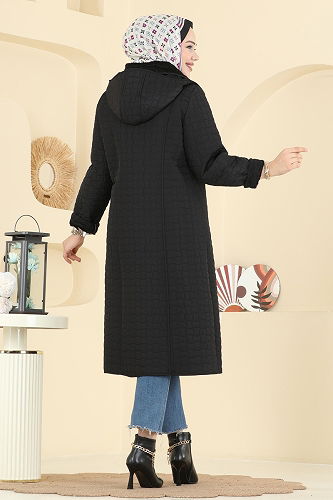 moda selvim Overcoat 1162OZT1013 Black - Thumbnail
