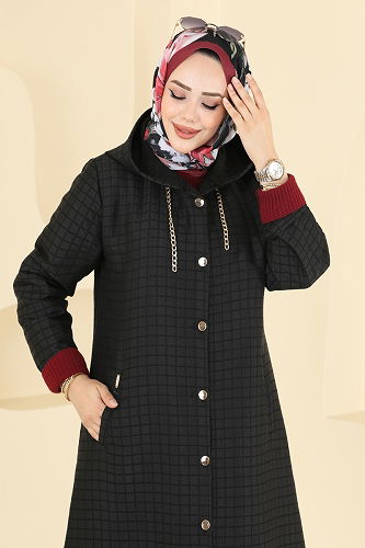 moda selvim Overcoat 1314-1ORG1169 Black - Thumbnail