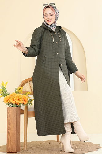 moda selvim Overcoat 1314-1ORG1169 Khaki - Thumbnail