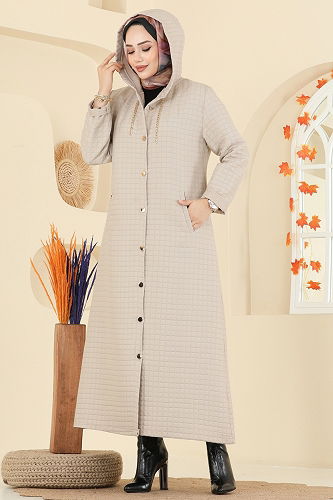 moda selvim Overcoat 1314-1ORG1169 Stone - Thumbnail