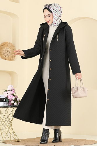 moda selvim Overcoat 1314ORG1169 Black - Thumbnail