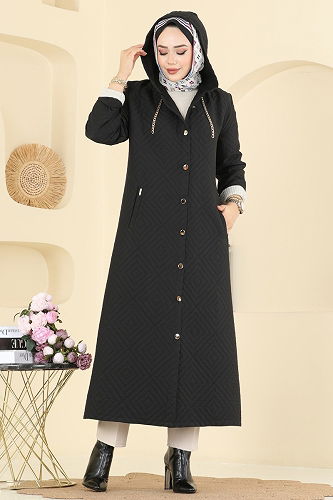 moda selvim Overcoat 1314ORG1169 Black - Thumbnail