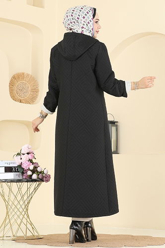 moda selvim Overcoat 1314ORG1169 Black - Thumbnail