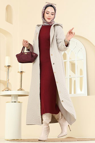 moda selvim Overcoat 1314ORG1169 Stone - Thumbnail