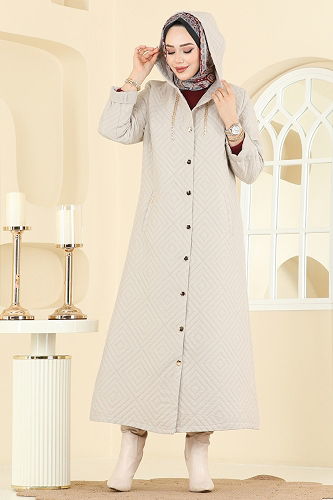 moda selvim Overcoat 1314ORG1169 Stone - Thumbnail