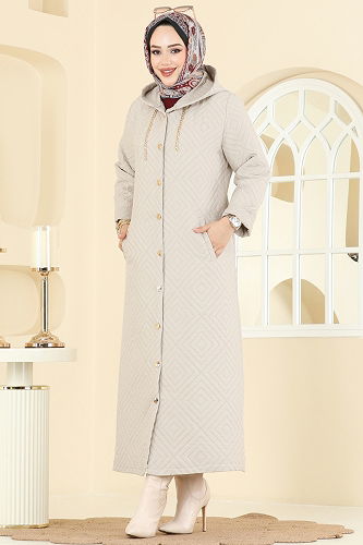 moda selvim Overcoat 1314ORG1169 Stone - Thumbnail