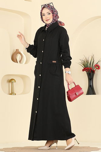 moda selvim Overcoat 1320ORG1169 Black - Thumbnail