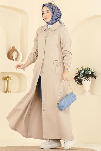 moda selvim Overcoat 1320ORG1169 Stone - Thumbnail