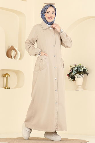 moda selvim Overcoat 1320ORG1169 Stone - Thumbnail