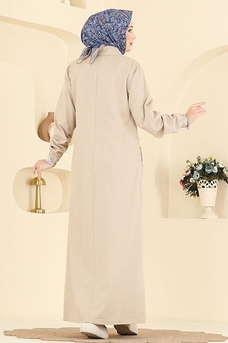 moda selvim Overcoat 1320ORG1169 Stone - Thumbnail