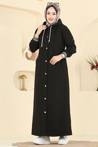 moda selvim Overcoat 1321ORG1169 Black - Thumbnail