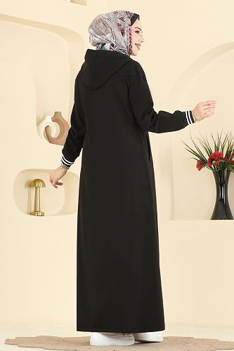 moda selvim Overcoat 1321ORG1169 Black - Thumbnail