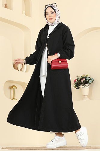 moda selvim Overcoat 1352ORG1169 Black - Thumbnail