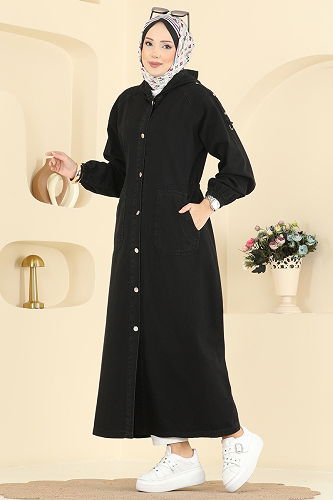 moda selvim Overcoat 1352ORG1169 Black - Thumbnail
