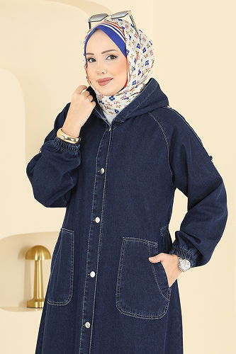 moda selvim Overcoat 1352ORG1169 Dark Denim - Thumbnail