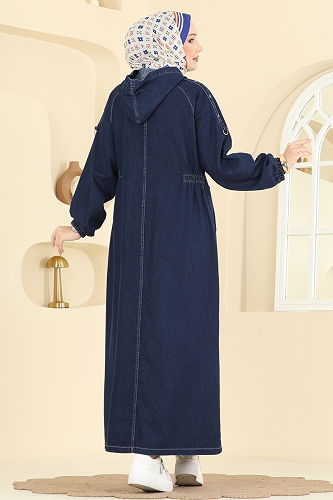 moda selvim Overcoat 1352ORG1169 Dark Denim - Thumbnail