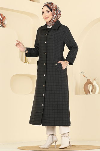 moda selvim Overcoat 1416ORG1169 Black - Thumbnail