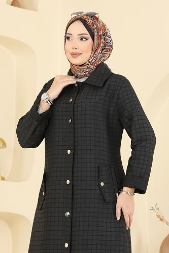 moda selvim Overcoat 1416ORG1169 Black - Thumbnail