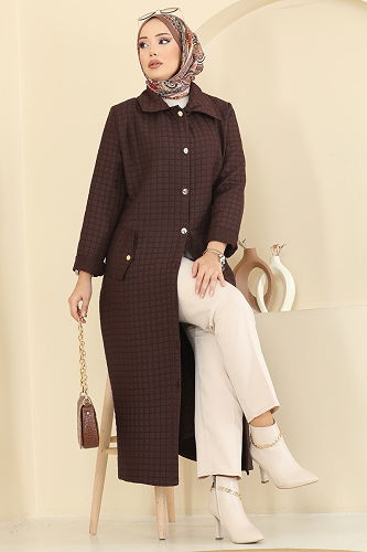 moda selvim Overcoat 1416ORG1169 Brown - Thumbnail