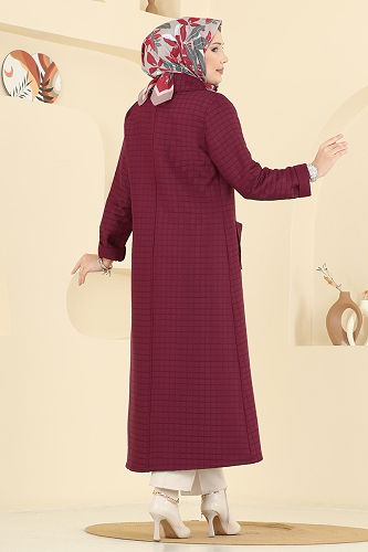 moda selvim Overcoat 1416ORG1169 Burgundy - Thumbnail