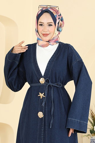 moda selvim Overcoat 1425ORG1169 Dark Denim - Thumbnail