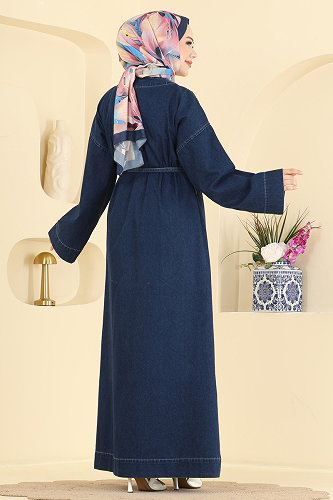 moda selvim Overcoat 1425ORG1169 Dark Denim - Thumbnail