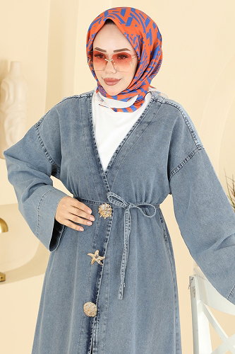 moda selvim Overcoat 1425ORG1169 Light Denim - Thumbnail