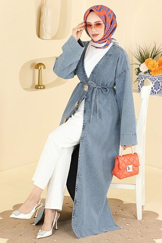moda selvim Overcoat 1425ORG1169 Light Denim - Thumbnail