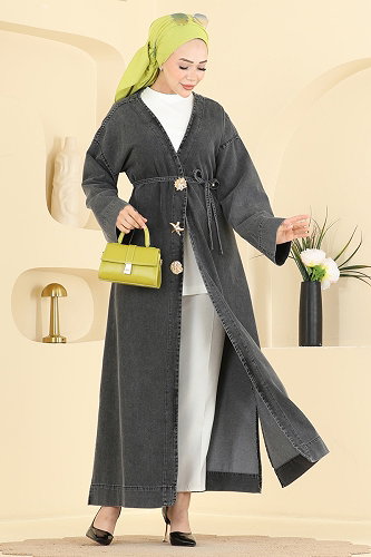 moda selvim Overcoat 1425ORG1169 Washed Anthracite - Thumbnail