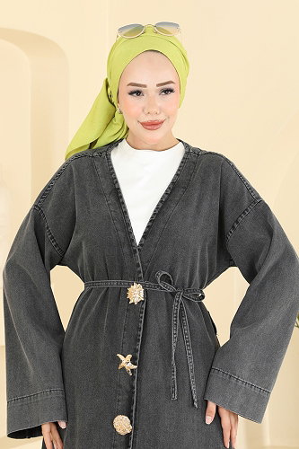 moda selvim Overcoat 1425ORG1169 Washed Anthracite - Thumbnail