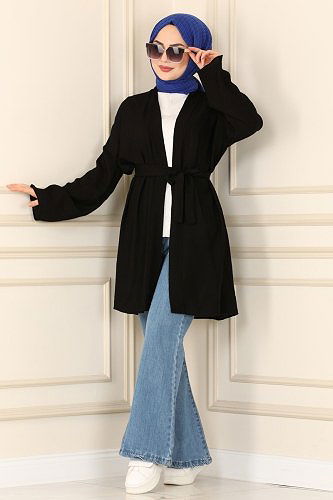 moda selvim Overcoat 1499UKB139 Black - Thumbnail