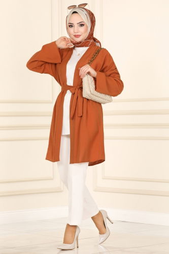 moda selvim Overcoat 1499UKB139 Cinnamon - Thumbnail