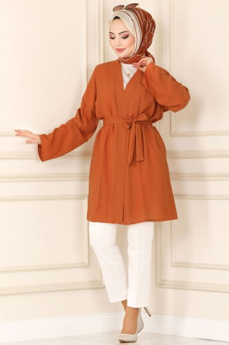 moda selvim Overcoat 1499UKB139 Cinnamon - Thumbnail