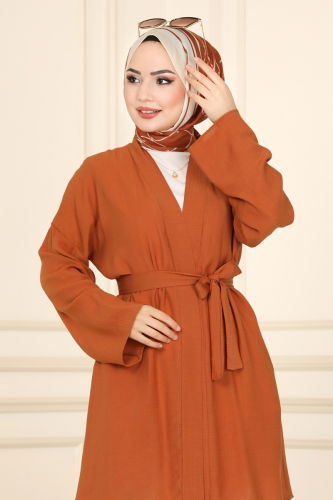 moda selvim Overcoat 1499UKB139 Cinnamon - Thumbnail