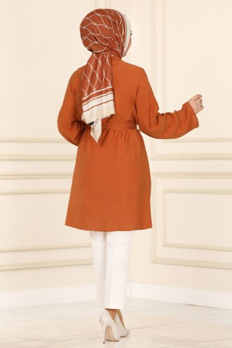 moda selvim Overcoat 1499UKB139 Cinnamon - Thumbnail