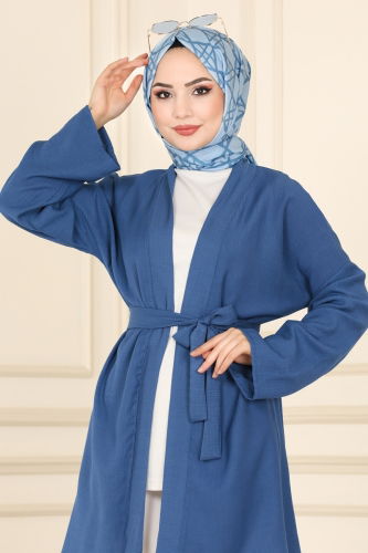 moda selvim Overcoat 1499UKB139 Indigo - Thumbnail