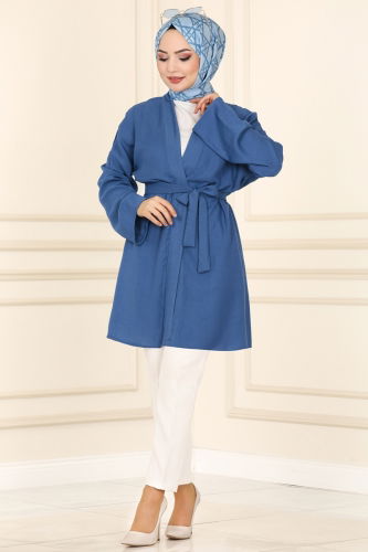 moda selvim Overcoat 1499UKB139 Indigo - Thumbnail