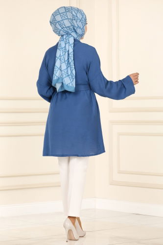 moda selvim Overcoat 1499UKB139 Indigo - Thumbnail