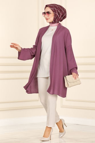 moda selvim Overcoat 1499UKB139 Lila - Thumbnail