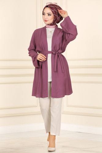 moda selvim Overcoat 1499UKB139 Lila - Thumbnail