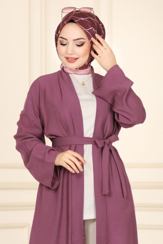 moda selvim Overcoat 1499UKB139 Lila - Thumbnail