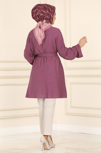 moda selvim Overcoat 1499UKB139 Lila - Thumbnail