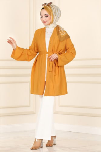 moda selvim Overcoat 1499UKB139 Mustard - Thumbnail